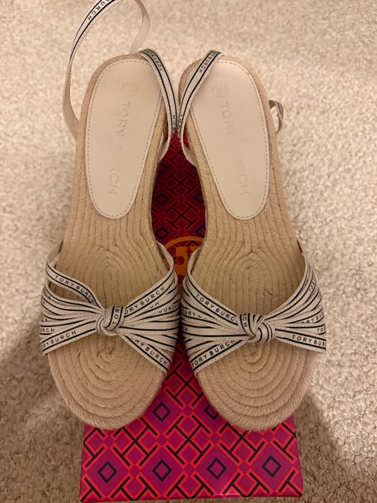 Tory Burch Shoes - Tory Burch Cream Espadrille Bow Wedge Sandals
